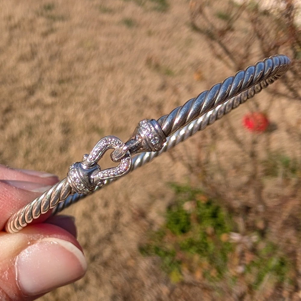 Authentic David Yurman Silver Buckle Cable Bracelet with Diamonds - Picture 10 of 14